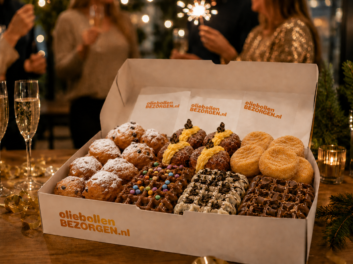Assortiment oliebollen, krentenbollen en appelbeignets